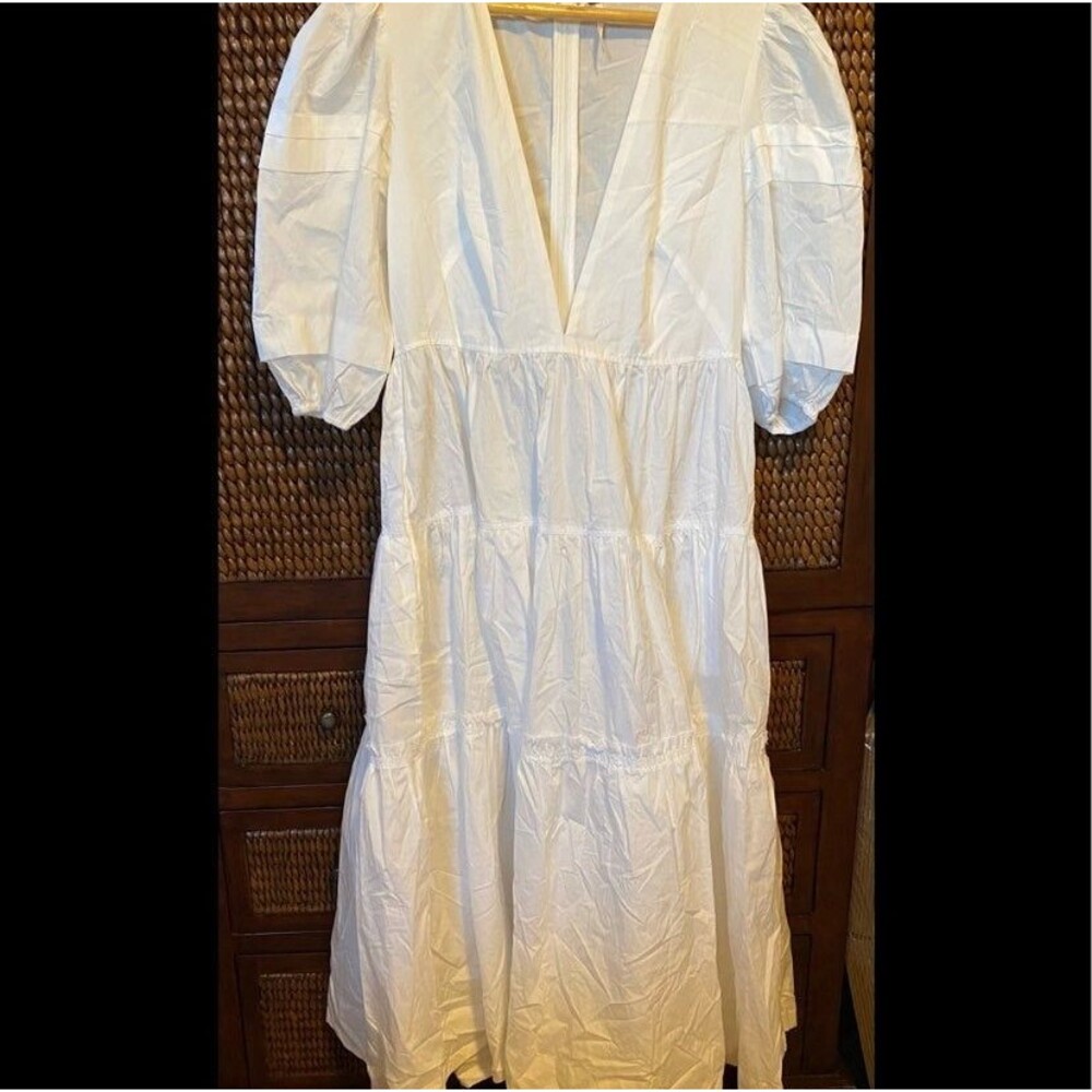 Free People Tiered Midi Crisp White NWOT